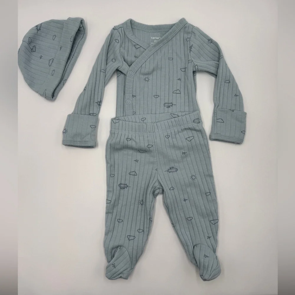 Carter’s 3-Piece Side-Snap Top & Pant Set - Baby Unisex Blue Newborn